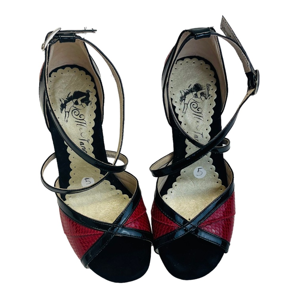 Mr Tango Shoes Women Size 5 Black Red Snake Skin Open Toe High Heels Dance Shoes - Picture 3 of 15